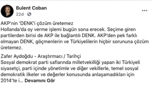 CHP Hollanda Birliği Başkanı genel seçimlerin son gününde DENK Partisini hedef aldı