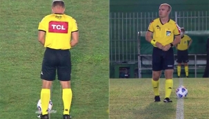 Futbol hakemi sahanın ortasında altına işedi