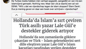 Hollanda'da kaleme aldığı kitabında İslam ve Türk geleneklerini sert dille eleştiren Lale Gül, şimdi de DENK Partisi'nin reklamını eleştirdi