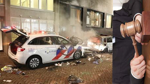 Rotterdam sokaklarını yakıp yıkanlara 5 ay hapis ve 1000 euro para cezası