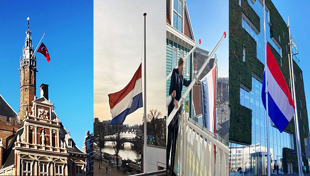 Hollanda'da bir çok belediyede bayraklar yarıya indirildi