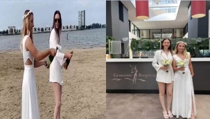 Hollanda'da yaşayan iki Türk kadın, Bergen Op Zoom kentinde nikahlarını kıyarak birbiriyle evlendiler