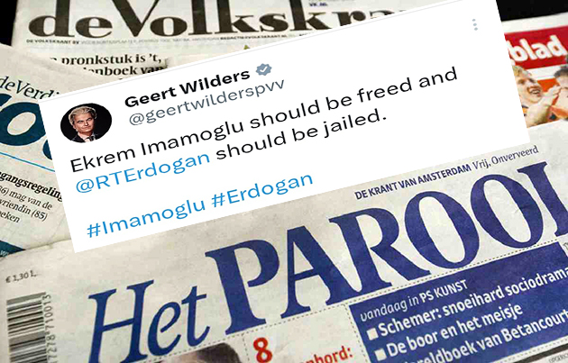 Hollanda'da Müslüman ve yabancı karşıtı aşırı sağcı Geert Wilders, Ekrem İmamoğlu'nun serbest bırakılmasını, Başkan Erdoğan'ın tutuklanmasını istiyor