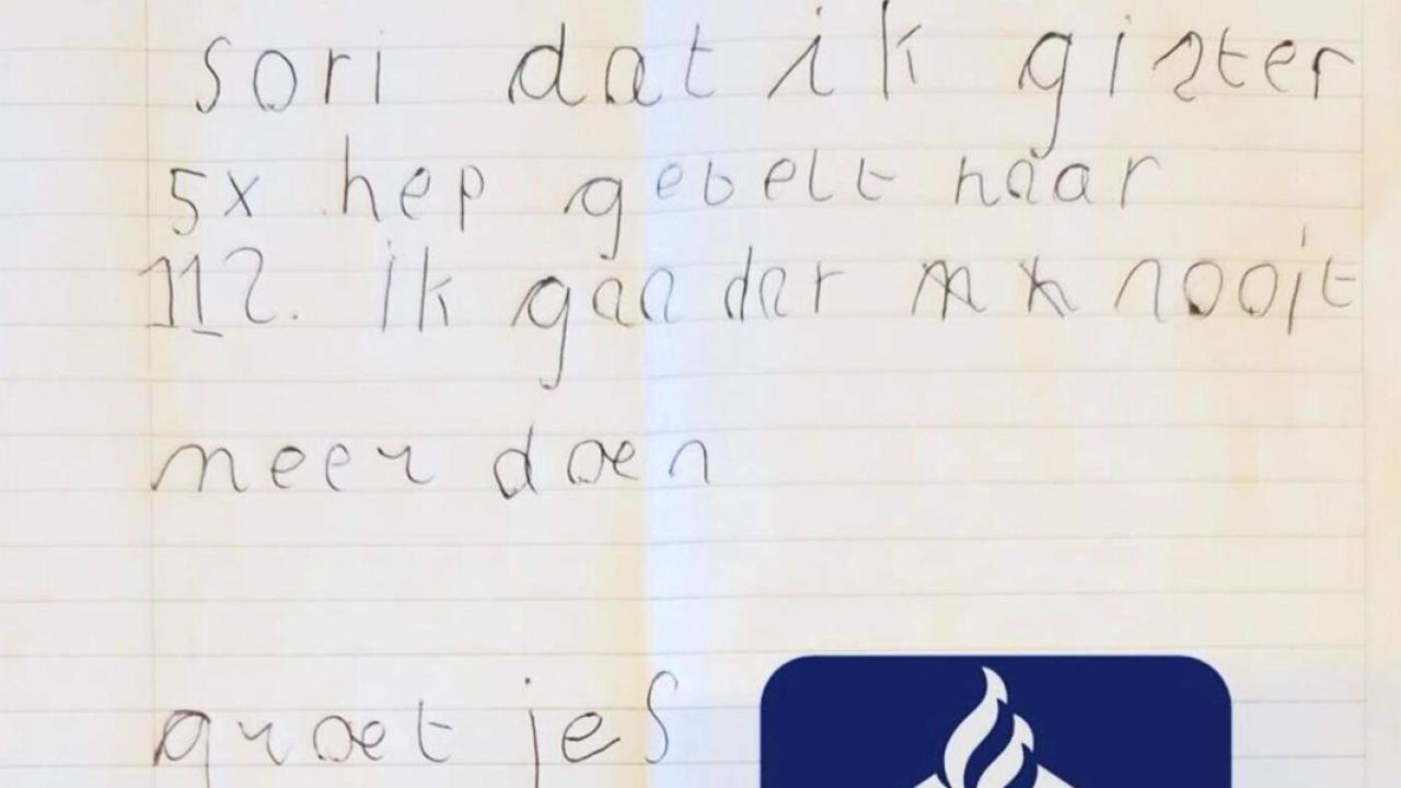 Hollanda'da 112’yi 5 Kez Gereksiz Aradı, Küçük Çocuğun Özür Mektubu Polisleri Duygulandırdı