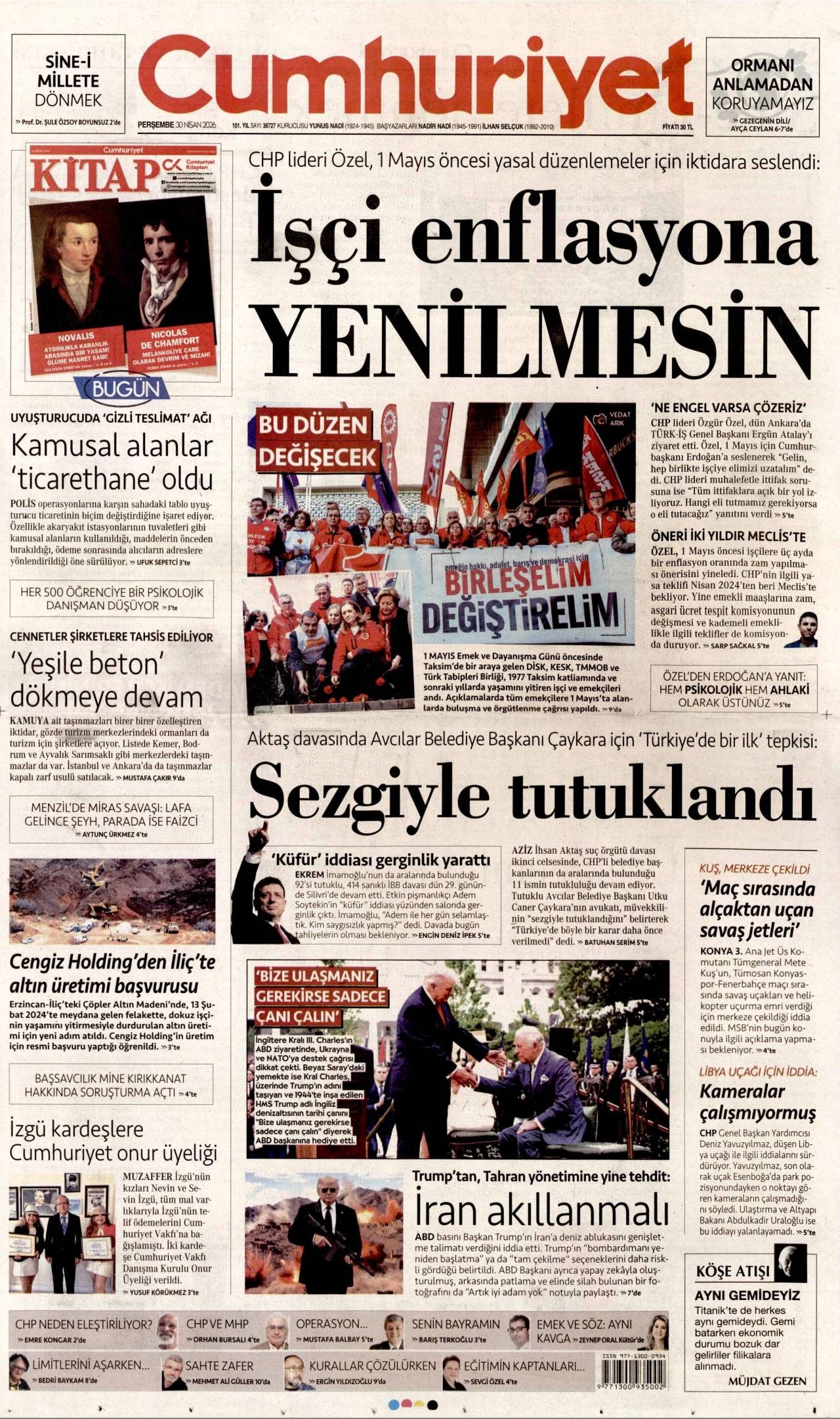 Cumhuriyet Gazetesi Gazete Manşeti