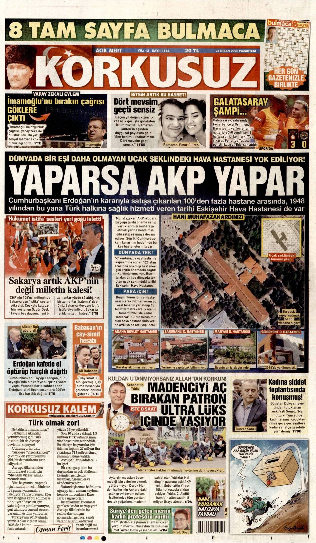 Korkusuz Gazetesi Gazete Manşeti