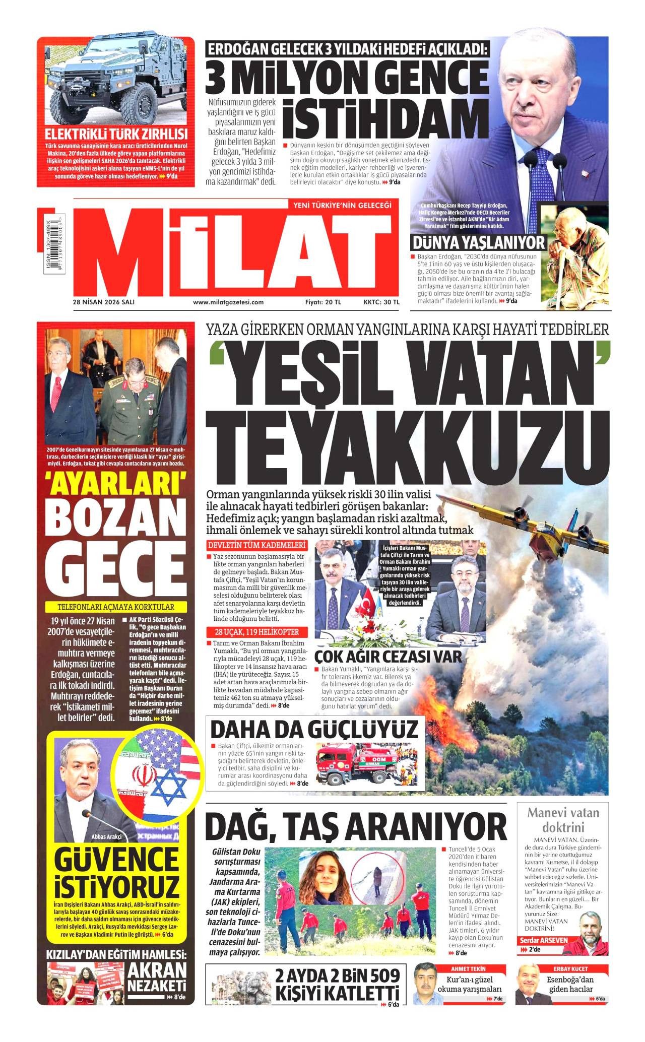 Milat Gazetesi Gazete Manşeti