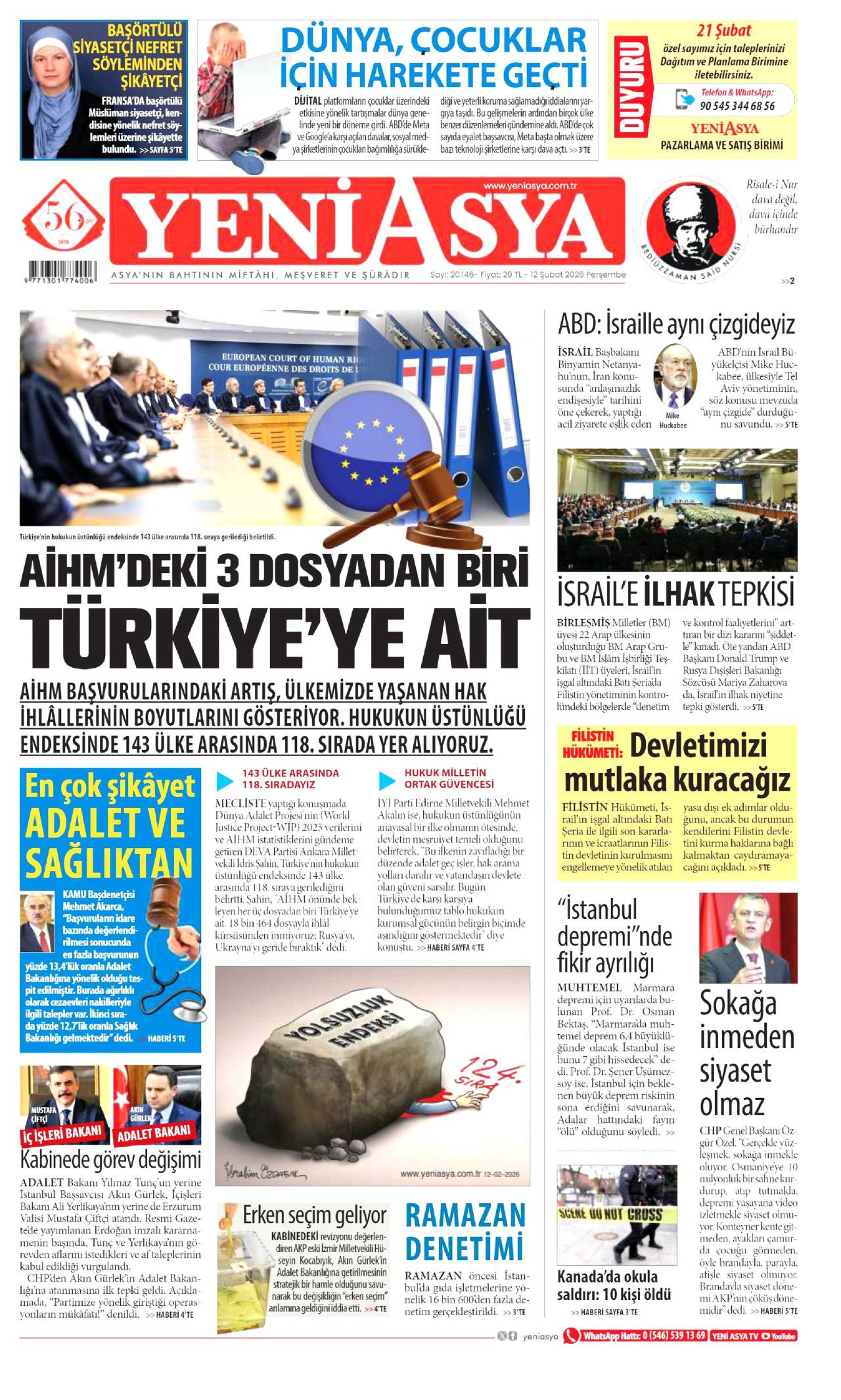 Yeni Asya Gazete Manşeti