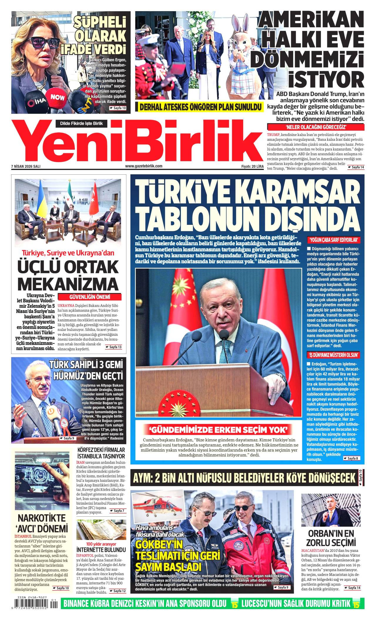 Yeni Birlik Gazetesi Gazete Manşeti